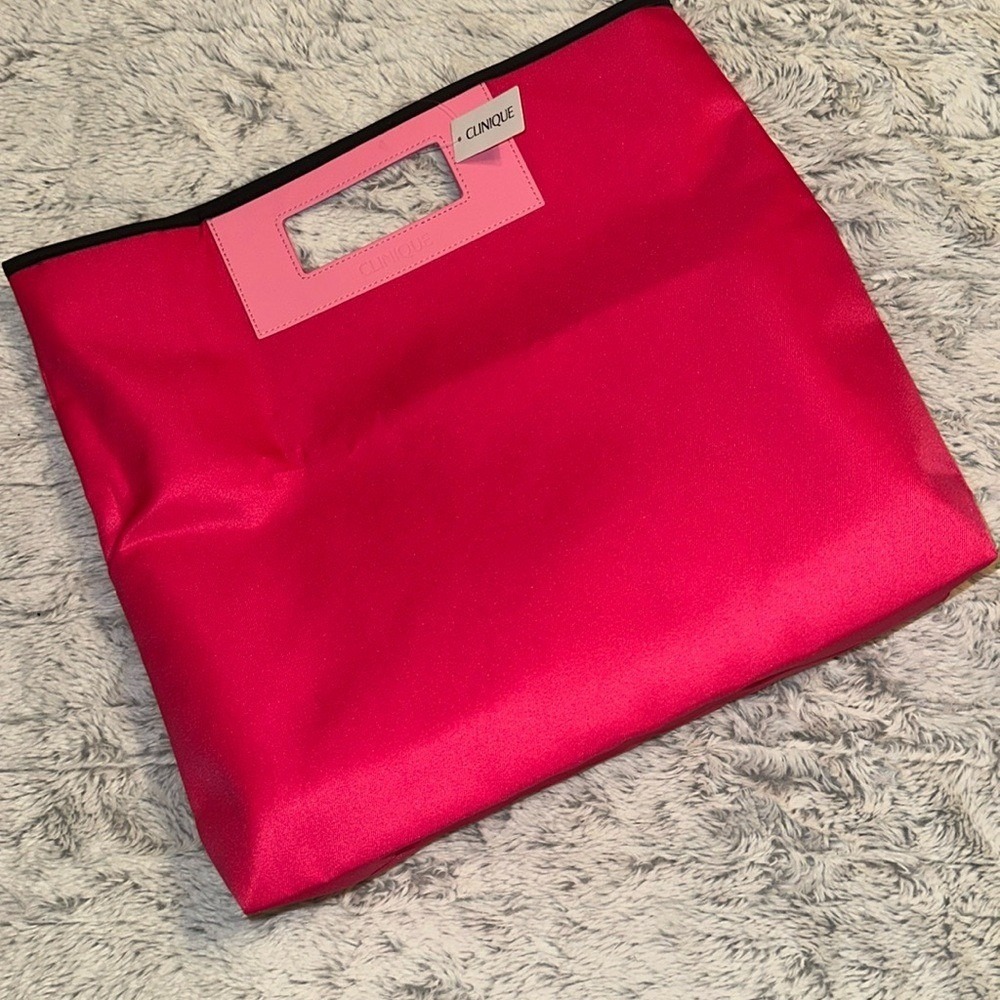 Clinique Hot Pink Recycled Polyester Tote Bag Cutout Handle Eco Friendly Shopper